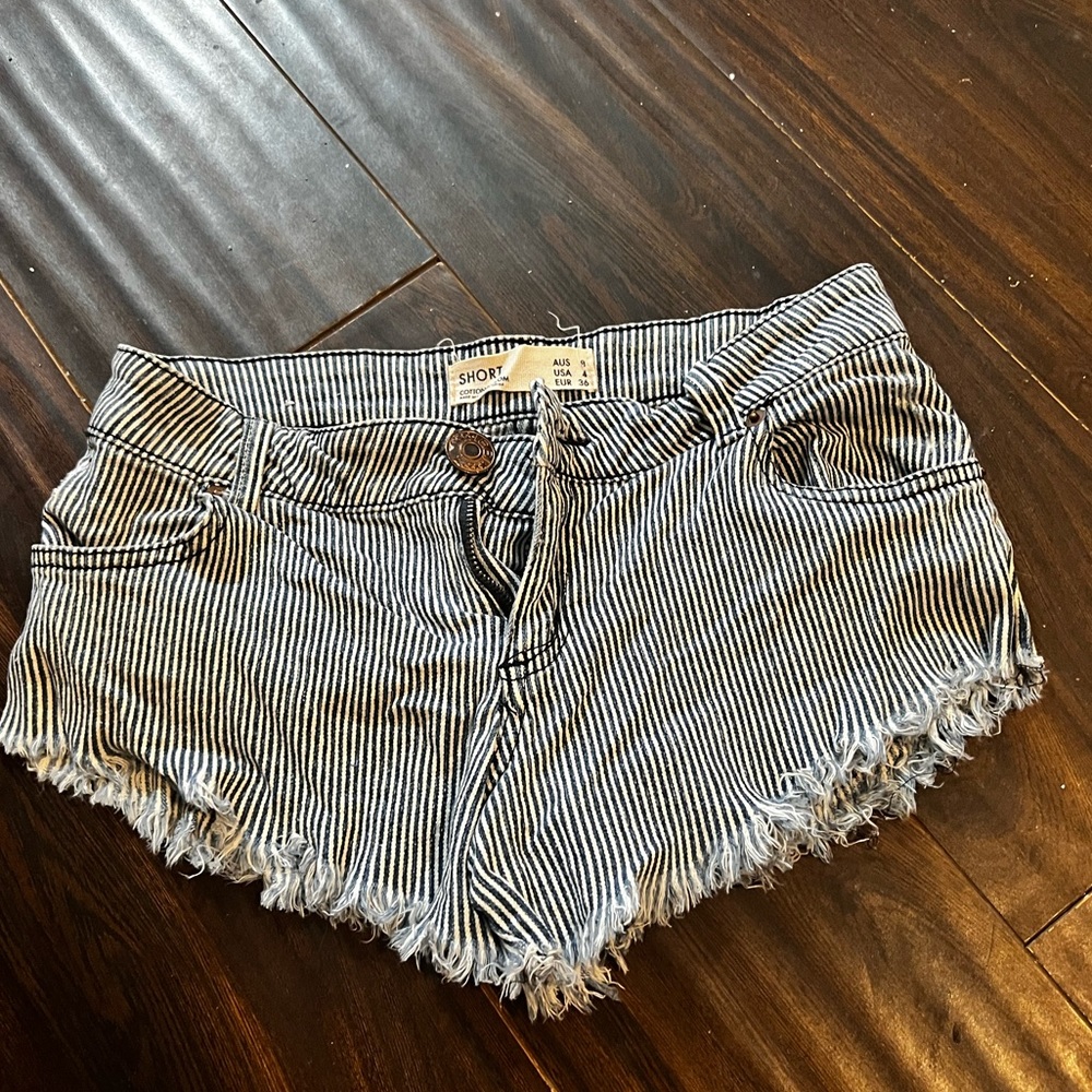 Pinstripe Denim Cutoff Shorts